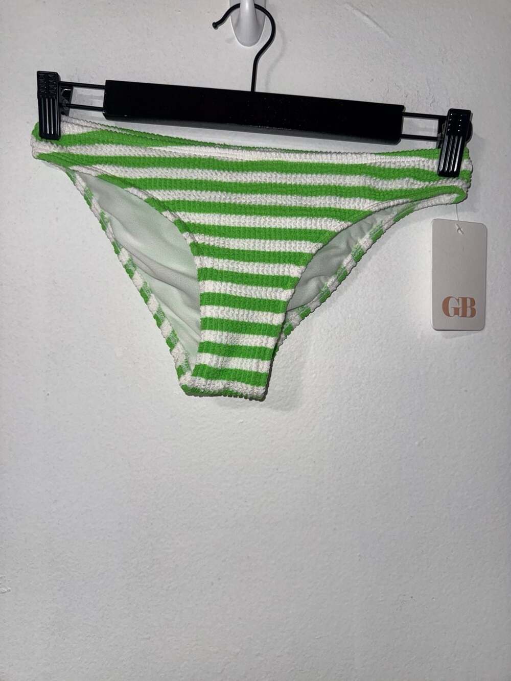 Gianni Bini Electric Green White Striped Crinkle Ribbed Bikini Bottom Size S